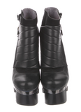 Versace Black Leather Quilted Buckle Motorcycle Silver Cut Out Platform Sci-Fi Robot Tron Boots