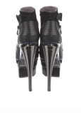 Versace Black Leather Quilted Buckle Motorcycle Silver Cut Out Platform Sci-Fi Robot Tron Boots