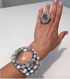 Roberto Cavalli Silver Crystal Oversized Bracelet