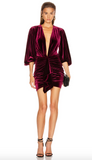 Alexandre Vauthier Burgundy Red Purple Velvet Ruffle Low Cut Dress