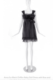 Anna Sui Black Chiffon Baby Doll Dress with Bow and Lace - BOUTIQUE PURCHASE PRICE