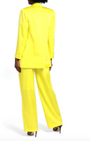 NineMinutes Italy Neon Yellow Satin Criss Cross Crop Suit Top