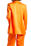 NineMinutes Italy Neon Orange Satin Double Breasted Blazer Suit Jacket