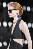 Saint Laurent Gold Blue Sapphire and Amber Orange Lucite Earrings Runway Spring 2022