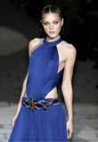 Roberto Cavalli Cobalt Blue Jersey Gown with Cut-Outs and Bead Detailing