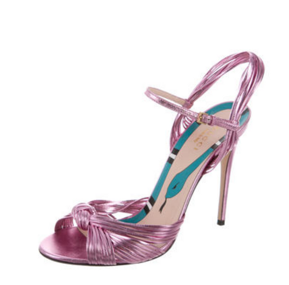 Gucci Pink Metallic Strappy Heeled Sandal - BOUTIQUE PURCHASE PRICE