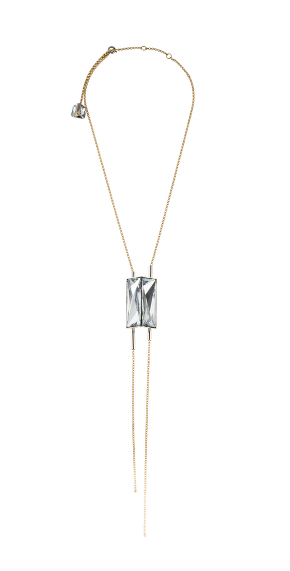 Lanvin Gold Geometric Crystal Bolo Necklace