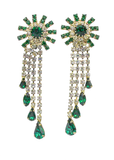 Vintage Silver Emerald Green and Diamond Cascading Rhinestone Crystal Earrings