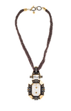 Lanvin Crystal Pendent on Braided Silk Ribbon Necklace
