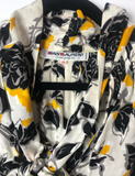 Saint Laurent Black & White & Yellow Rose Flower Print Dress