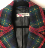 Vivienne Westwood White Ruffle Bow Front "Pirate" Blouse with a Saint Laurent Rive Gauche Tartan Fitted Jacket