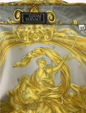 Versace Vintage Blue and Gold Baroque Medusa Print Silk Shirt