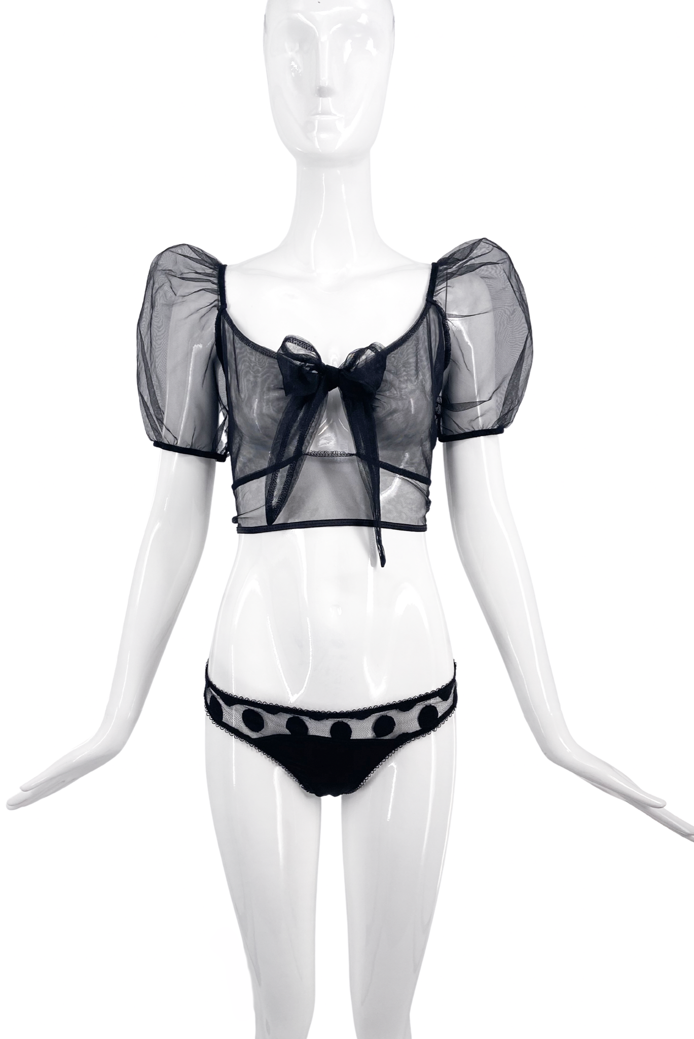 Vintage Black Sheer Nylon Puff Sleeve Boudoir Crop Top – PauméLosAngeles