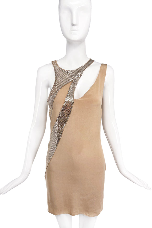 Sherri Bodell Nude Illusion Chainmail Mini Dress