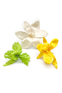 M&S Smallberg Huge Ivory Silk Hibiscus Flower, Yellow & Lime Orchid Flowers by Flower Couturier MS Schmalberg