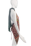 Vintage Patchwork Floral Graphic Halter Neck Silk Scarf Top Dress