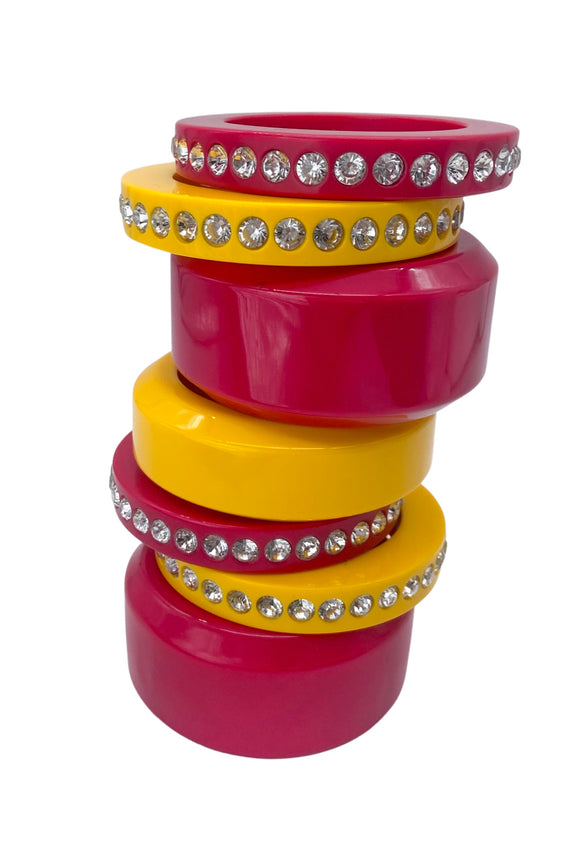 Sonia Rykiel Pink Yellow Resin Crystal Stack of 7 Bracelets