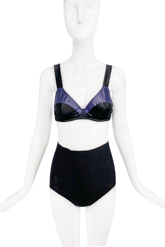 Sonia Rykiel Midnight Blue Black Satin Two Tone Bra