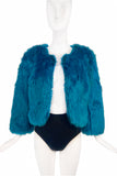 Vintage Teal Gemstone Blue Faux Fur Cropped Chubby Jacket