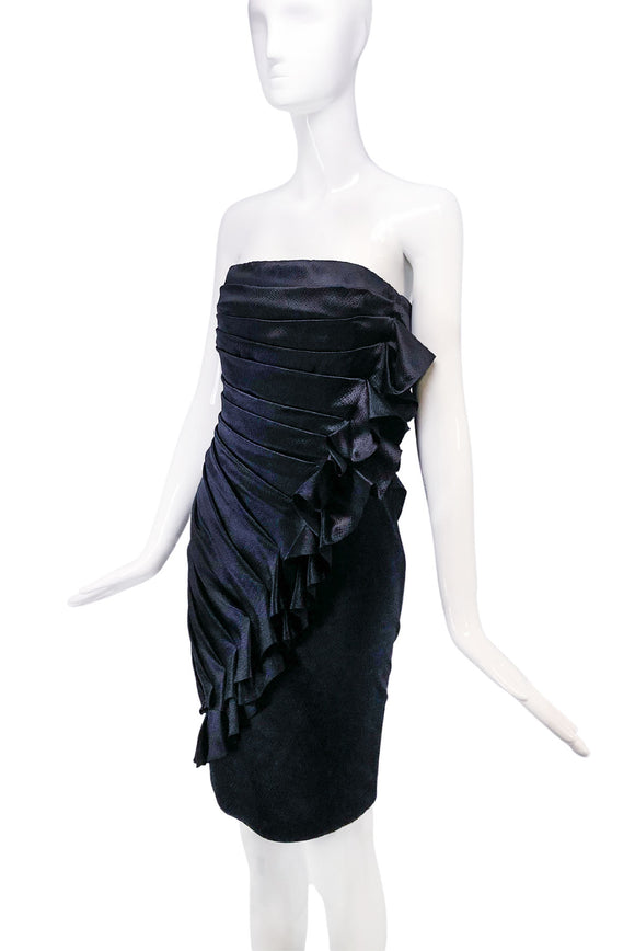 Emanuel Ungaro Black Textured Satin Ruffle Dress