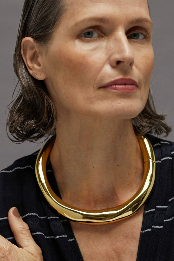 Alexis Bittar 14k Gold Plated Thick Sculptural Choker Necklace