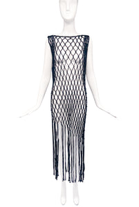 Vintage Black Fishnet Fringe Dress
