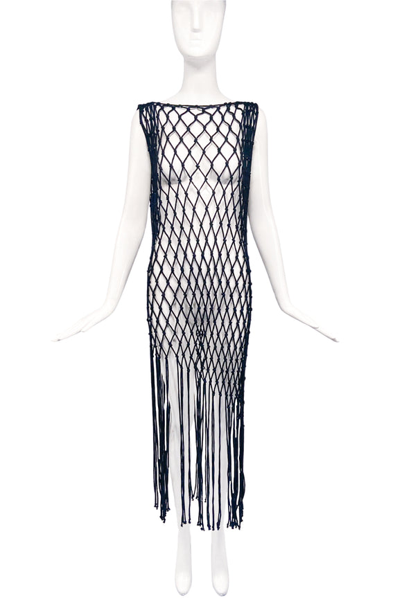Vintage Black Fishnet Fringe Dress