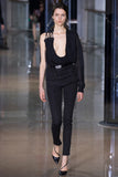 Anthony Vaccarello Black One Sleeve Lace Up Plunging Drape Top Fall 2016 Runway