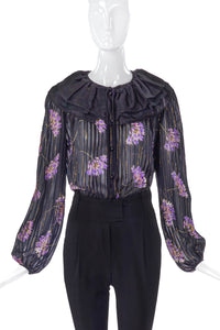 Valentino Chiffon Floral Print Blouse with Lurex Stripes - BOUTIQUE PURCHASE PRICE