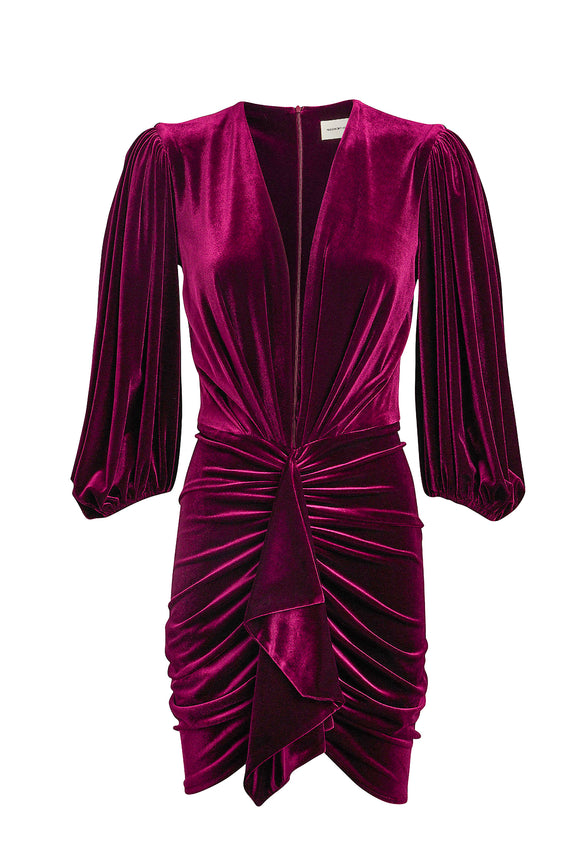 Alexandre Vauthier Burgundy Red Purple Velvet Ruffle Low Cut Dress