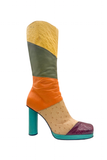 Versace Patchwork Turquoise Orange Yellow Green Maroon Ostrich Lizard Snake Boots