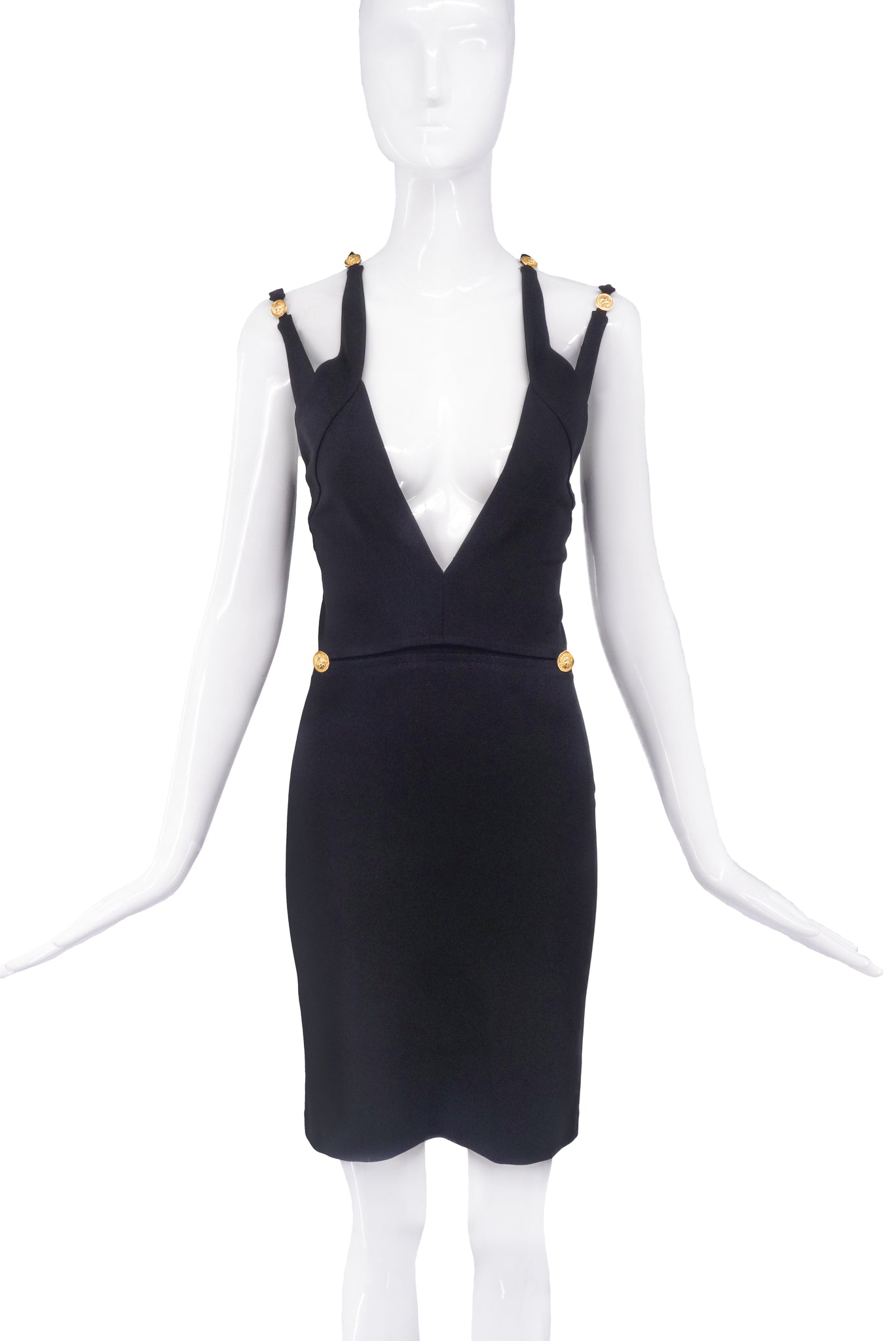 Versus Versace Black Criss Cross Straps Gold Medallion Dress PaumLosAngeles Versus Versace Black Criss Cross Straps Gold Medallion Dress PaumLosAngeles