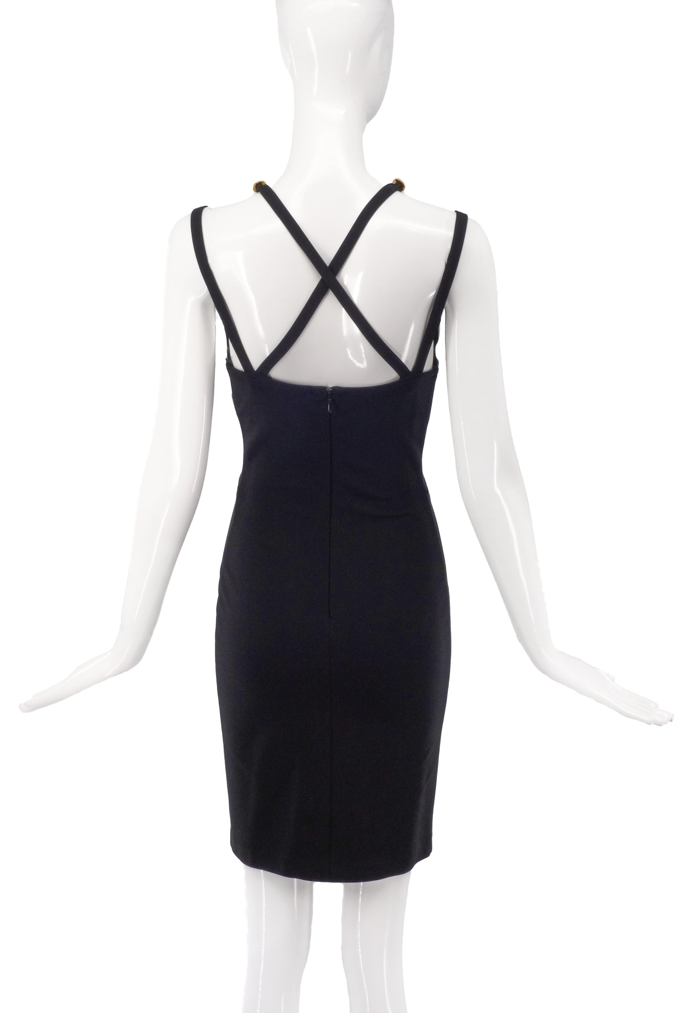 Versus Versace Black Criss Cross Straps Gold Medallion Dress PaumLosAngeles Versus Versace Black Criss Cross Straps Gold Medallion Dress PaumLosAngeles