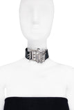 Gianni Versace Black Leather with Silver and Crystal "DV" Initial Biker Choker Necklace