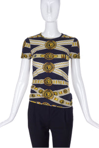 Versus Versace Black T-Shirt with Gold Harness Lion Print FW2013