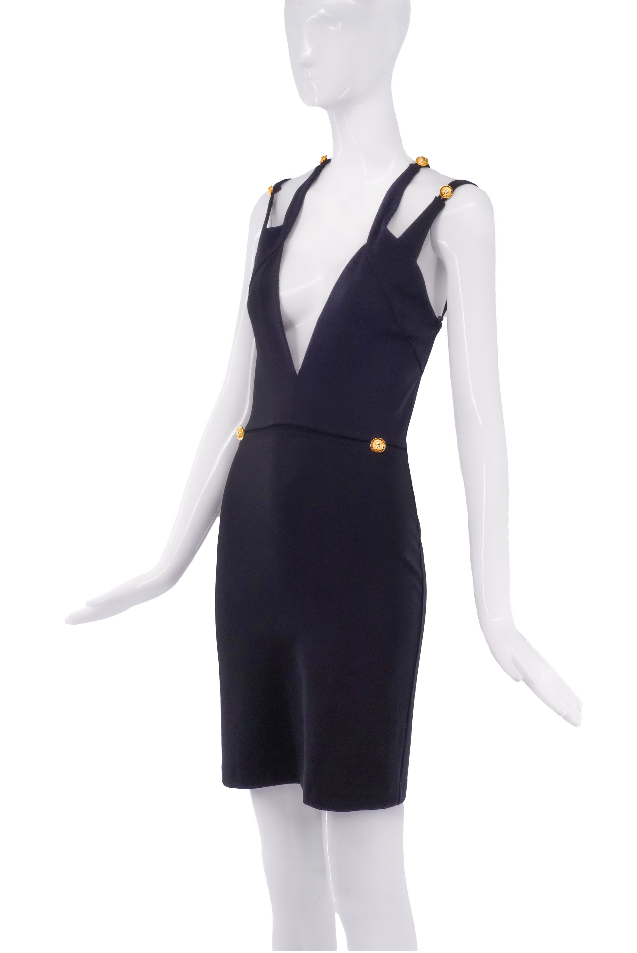 Versus Versace Black Criss Cross Straps Gold Medallion Dress –  PauméLosAngeles