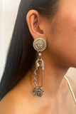 Versace Silver Metal Safety Pin Medusa Earring 90's