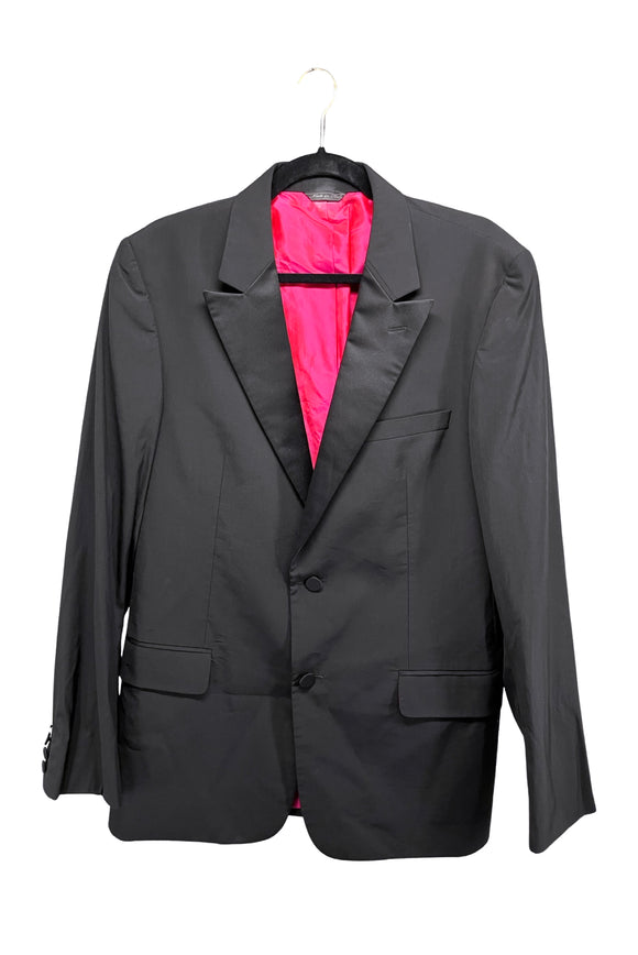 Versace Black Nylon Silk Big Lapel 90's Pink Lining Suit Jacket Blazer