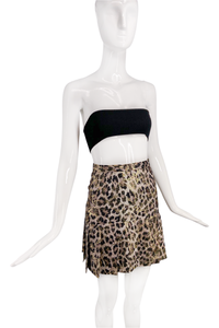 Vicky Tiel Couture Paris Leopard Pring Lurex Gold Floral Coating Silk Pleated Mini Skirt