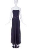 Vicky Tiel Black Chiffon "Laurel Flower" Beaded Bustier Gown Dress