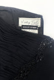 Vicky Tiel Black Chiffon "Laurel Flower" Beaded Bustier Gown Dress