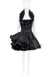 Vintage Black Nylon Ruffle Shoulder Halterneck Corset Tutu Dress