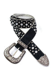 Vintage Black Suede "Western" Cowboy Belt with Antique Silver Buckle and Crystal Details