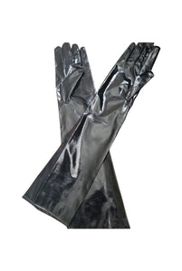 Vintage Black Shiny Patent Vinyl Elbow Length "Villian" Gloves