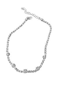 Vintage Silver Snake Chain Necklace with Crystal Bead Details