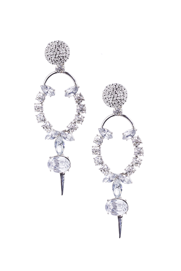 Vintage Silver Crystal Spike Earrings