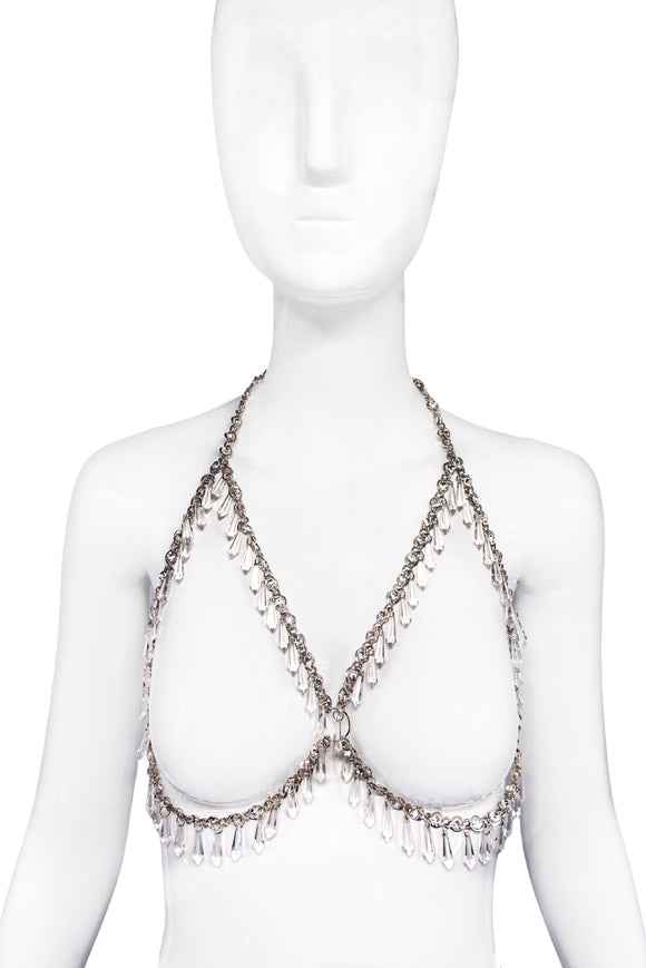 Vintage Silver Chain Crystal Beaded Bra Harness Top