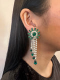 Vintage Silver Emerald Green and Diamond Cascading Rhinestone Crystal Earrings