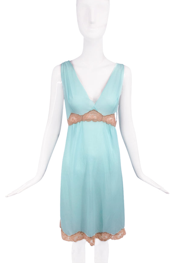Vintage Emilio Pucci Seafoam Green Negligee Slip Dress with Lace