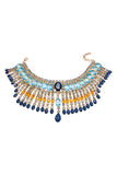 Vintage Etro Aquamarine Blue, Topaz Yellow and Sapphire Crystal "Cleopatra" Choker Necklace